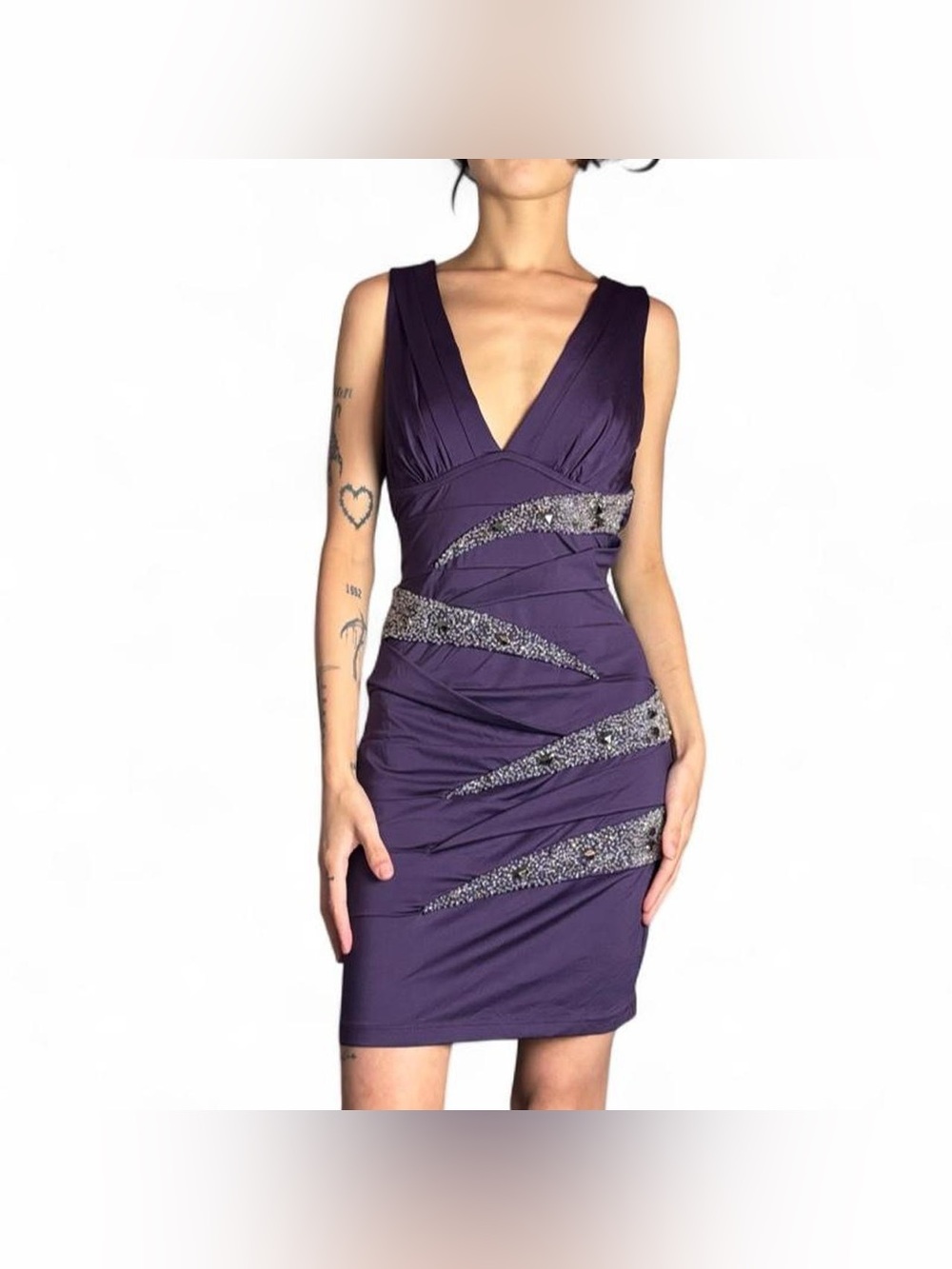 Y2K Purple Beaded Bodycon Bandage Dress by NIKIBIKI Size Medium